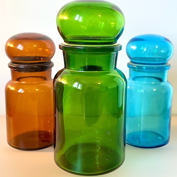 MCM Apothecary Jars Mid Century Glass Storage Canister Vintage Mushroom Lid - Picture 7 of 7